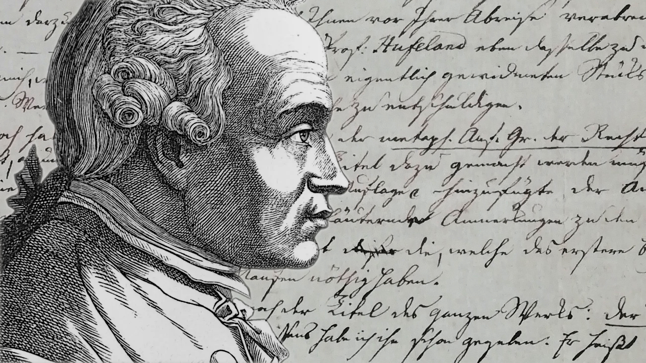 Kant Poster in schwarz weiß mit Schrift im Hintergrund