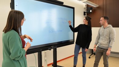 Lehrende und Studierende an interaktiver Tafel - Teaching Incentive Fund