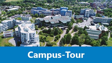 Foto vom Campus der Uni Trier von oben mit Schriftzug "Campus-Tour"