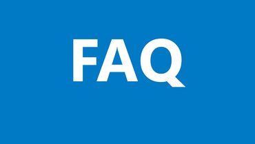 white FAQ on blue background
