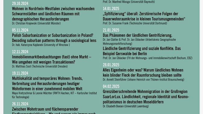 Öffentliche Online- Ringvorlesung "Gerechtes Wohnen in Stadt und Land"