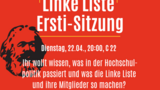 Grafik, mit der Überschrift "Linke Liste Erstiabend", der Datumsangabe und einem Infotext