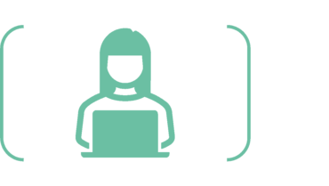 Pictogram of a person with a laptop