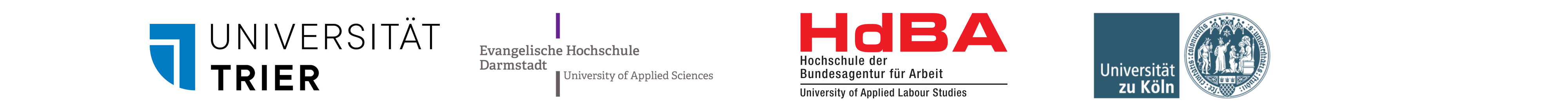 Bibesch: Logos Uni Köln, Uni Trier, Evangelische Hochschule Darmstadt und Hochschule der Bundesargentur für Arbeit