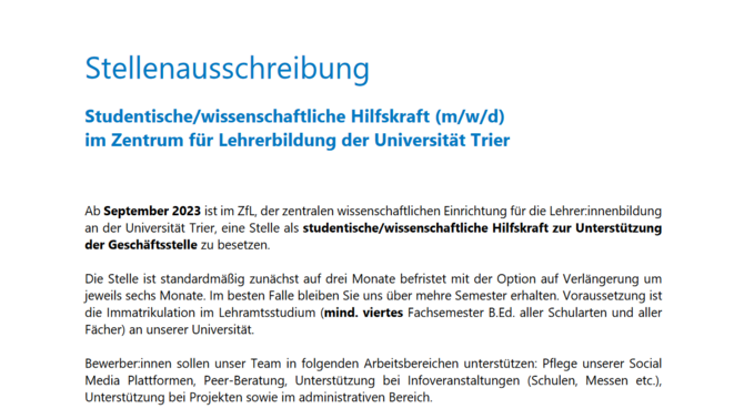 Stellenausschreibung Hiwi