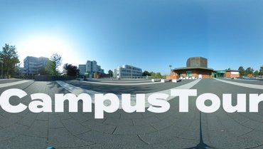 Bild vom Campus mit Schriftzug "CampusTour"
