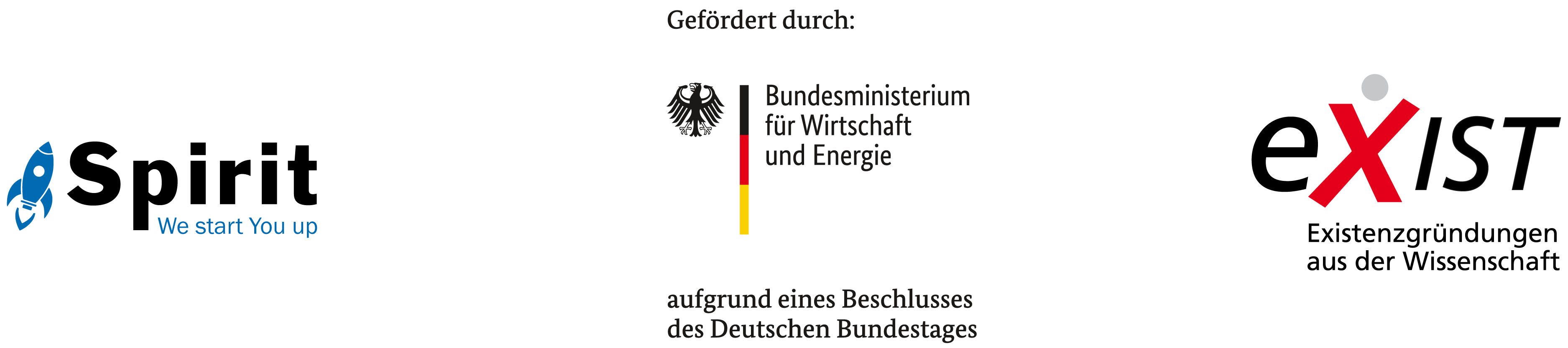 Logo Spirit Logo Bundesministerium für Wirtschaft und Energie Logo EXIST