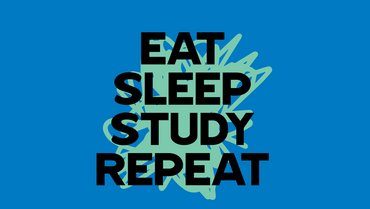 Schriftzug Eat Sleep Study Repeat