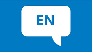 Weiße Sprechblase mit EN auf blauem Hintergrund