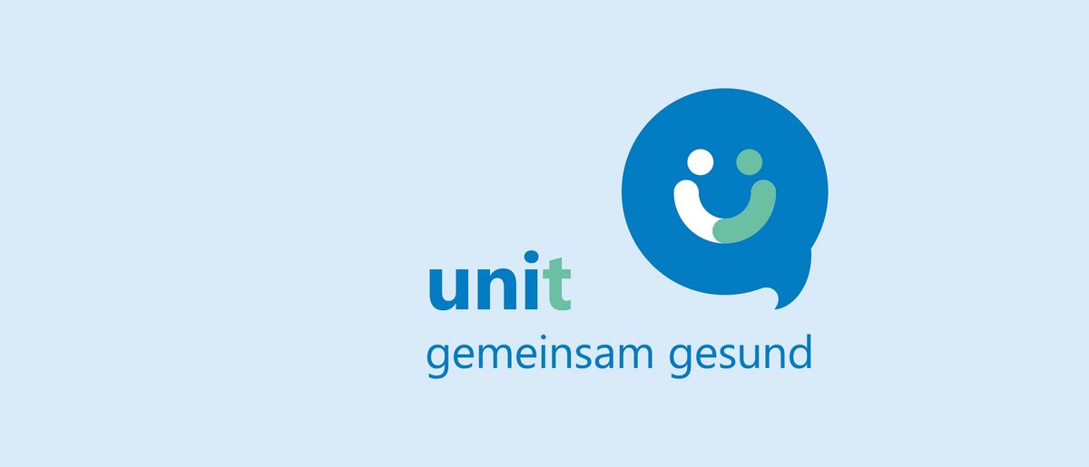 Willkommen beim Betrieblichen Gesundheitsmanagement unit gemeinsam gesund mit Sprechblase und Smilie