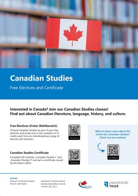 Poster Canadian Studies Free Electives and Certificate. Find more information under the section "Studies" 