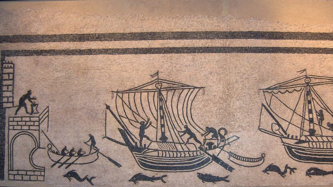 "Mosaic of the boats" from a Roman house in Rimini during the Roman Empire. On display at the Museo della città di Rimini.